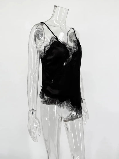 Black lace top and shorts on a transparent mannequin against a white background