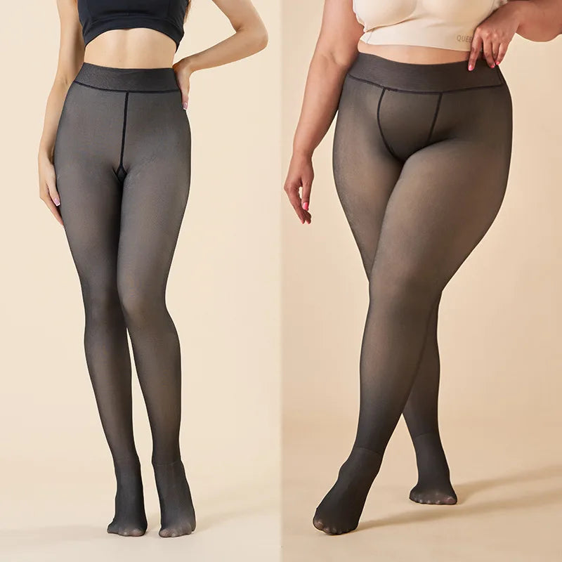 Evlira Thermal Fleece Tights modeled front view - showing high waist design and fleece lining for winter warmth