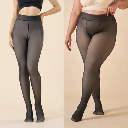 Evlira Thermal Fleece Tights modeled front view - showing high waist design and fleece lining for winter warmth