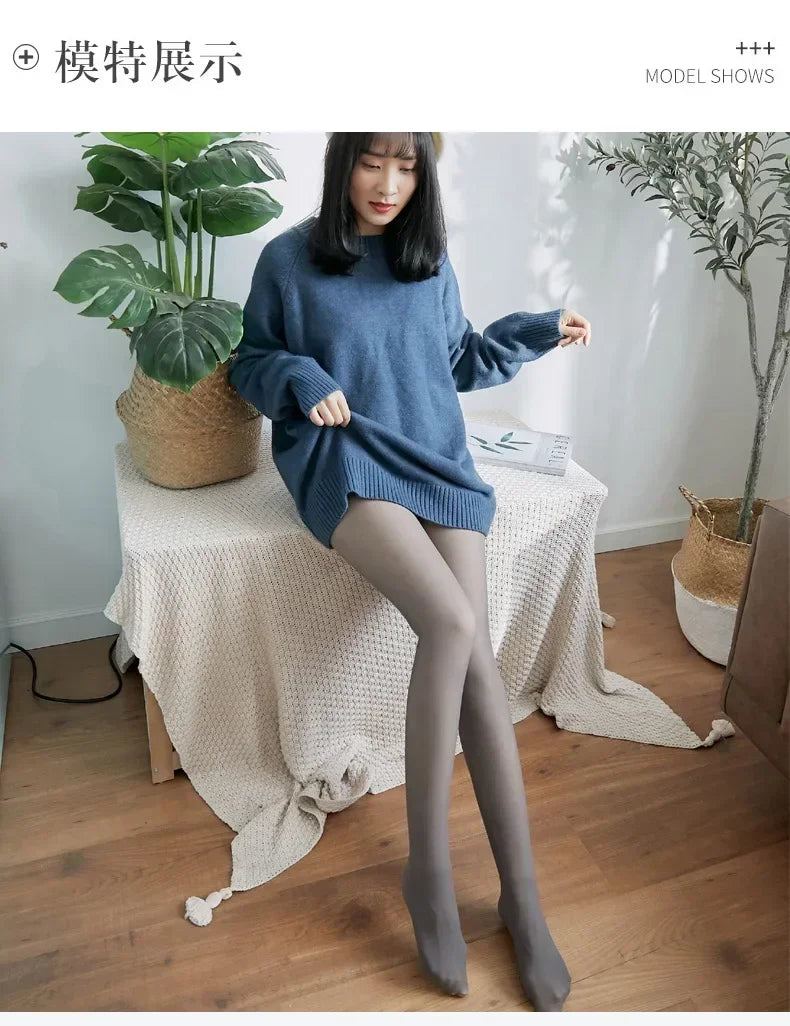 Evlira Thermal Tights lifestyle comfort - woman wearing fleece lined leggings in cozy home setting