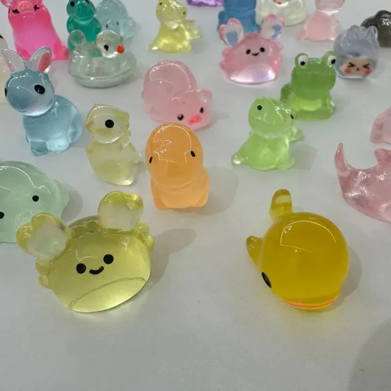 Evlira Transparent Luminous Animal Figurines - colorful glow in the dark toys collection on white background