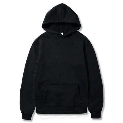 Evlira Unisex Black Hooded Sweatshirt - Solid Color Pullover with Front Pocket