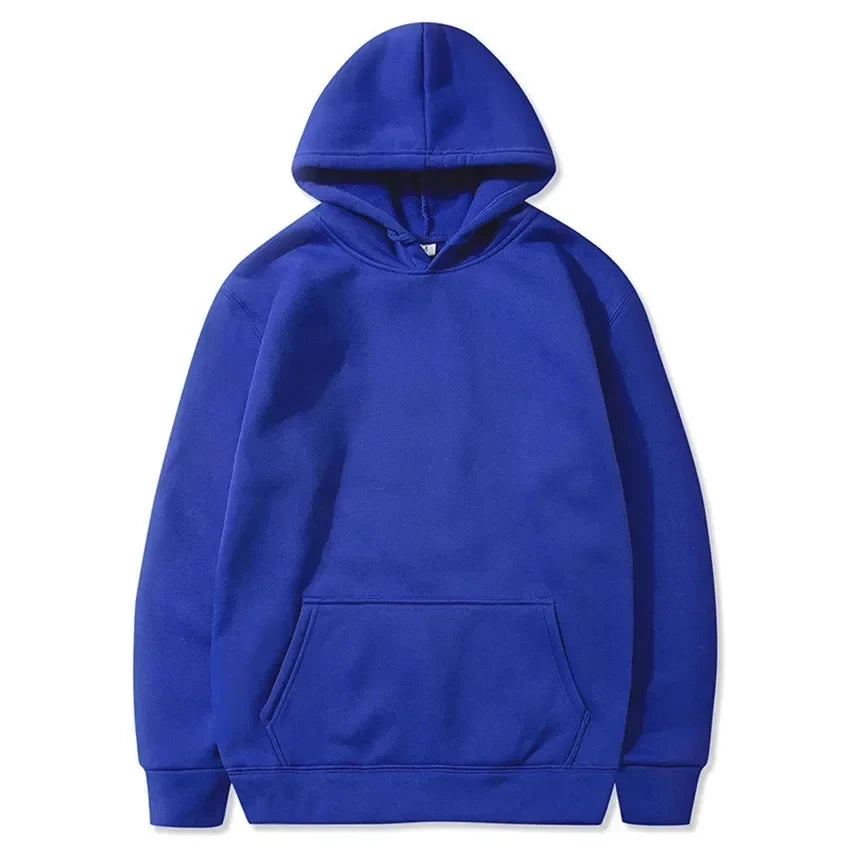 Evlira Unisex Blue Hooded Sweatshirt - Solid Color Pullover with Front Pocket