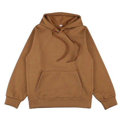 Evlira Unisex Brown Hooded Sweatshirt - Solid Color Pullover with Front Pocket