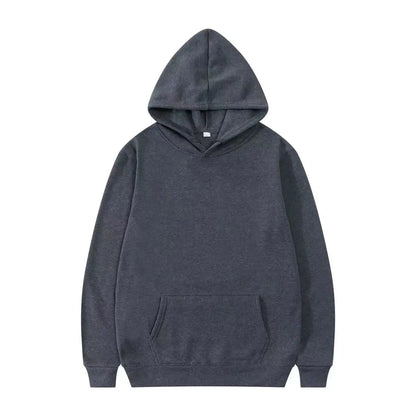 Evlira Unisex Gray Hooded Sweatshirt - Solid Color Pullover with Front Pocket