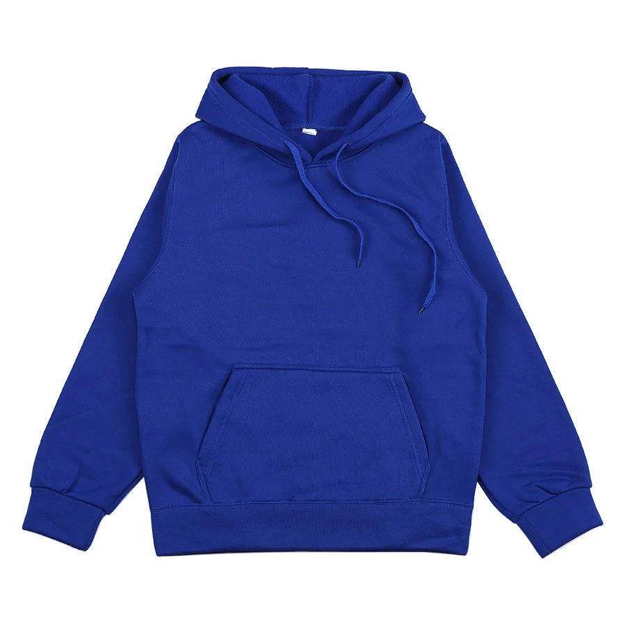 Evlira Unisex Blue Hooded Sweatshirt - Solid Color Pullover with Front Pocket