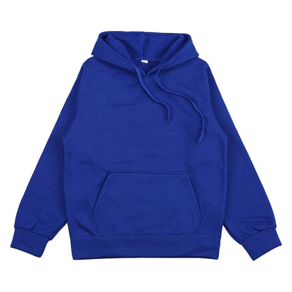 Evlira Unisex Blue Hooded Sweatshirt - Solid Color Pullover with Front Pocket