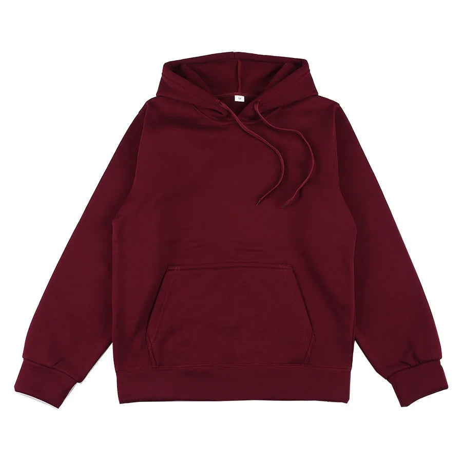 Evlira Unisex Maroon Hooded Sweatshirt - Solid Color Pullover with Front Pocket