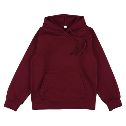 Evlira Unisex Maroon Hooded Sweatshirt - Solid Color Pullover with Front Pocket