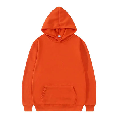 Evlira Unisex Orange Hooded Sweatshirt - Solid Color Pullover with Front Pocket