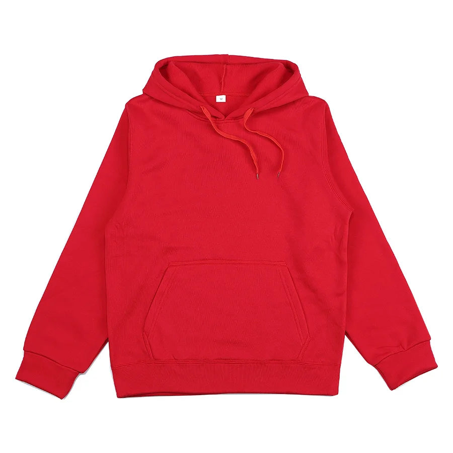 Evlira Unisex Red Hooded Sweatshirt - Solid Color Pullover with Front Pocket