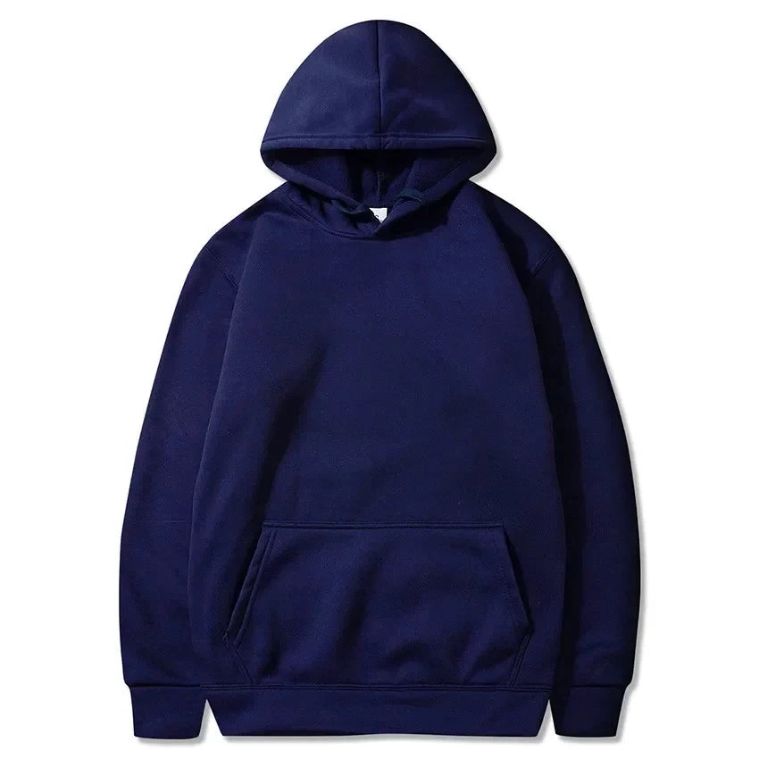 Evlira Unisex Navy Blue Hooded Sweatshirt - Solid Color Pullover with Front Pocket