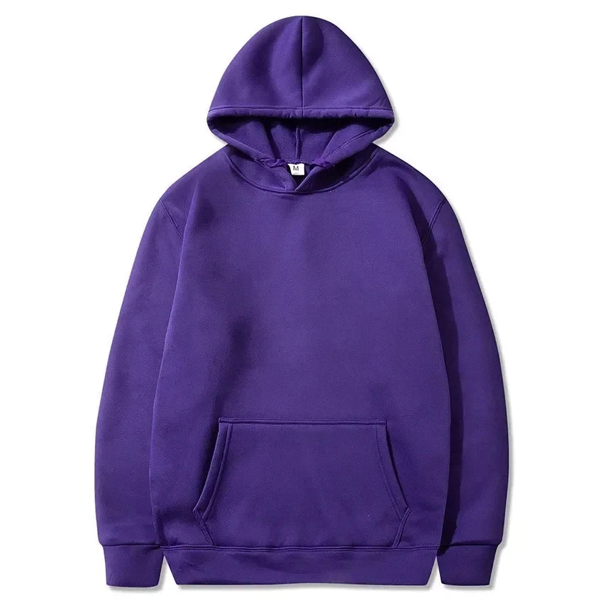 Evlira Unisex Purple Hooded Sweatshirt - Solid Color Pullover with Front Pocket
