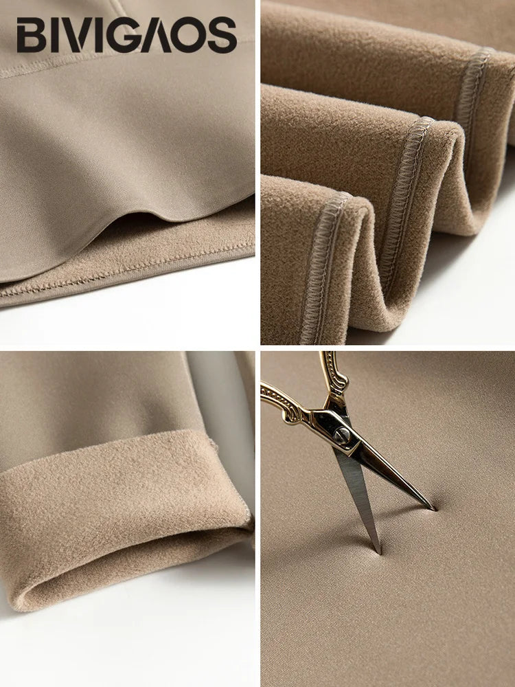 Collage of beige fabric with scissors, featuring the brand 'BIVIGAOS'.