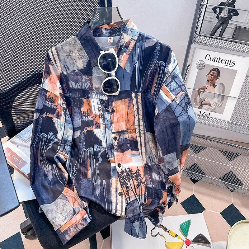 Colorful patterned shirt on a chair with a magazine in the background