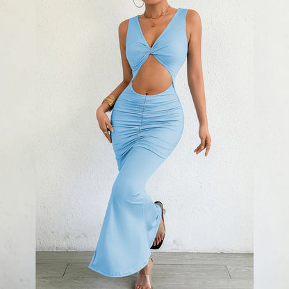 Light blue dress with cut-out design on a white background