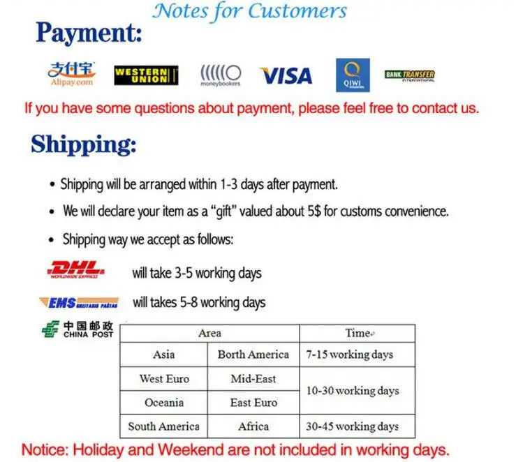 Payment and shipping information for a product with various logos and text.
